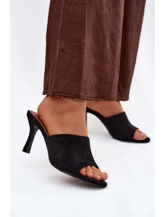 Dámské pantofle na podpatku z eko semiše černé Isolia