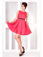 Dámske spoločenské šaty NUMOCO s opaskom stredne dlhé ružové - Ružová / XL - Numoco