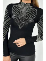 Pletená blúzka zdobená výstrihom a rukávmi čierna Pletená blúzka zdobená výstrihom a rukávmi čierna