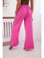 Mušelínové nohavice so širokými nohavicami ružovej farby