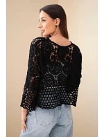 Dámsky letný čipkovaný sveter s gombíkmi a dlhými rukávmi čierny Dámsky letný čipkovaný sveter s gombíkmi a dlhými rukávmi čierny
