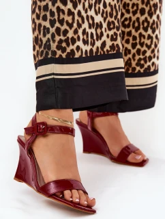 Lakierowane Sandały Damskie Na Koturnie Bordowe Vliraya