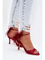 Sandály Na Podpatku S Péřím Bordové Caelina