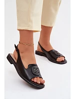 Dámské sandály na nízkém podpatku s ozdobou S.Barski KV61-6016 Černé