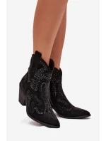 Ocieplane Damskie Botki Kowbojki Ze Zdobieniem Czarne Lelira