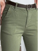 Dámske bavlnené nohavice slim fit s opaskom TAIRONIK khaki FashionStreet UY2547 Dámske bavlnené nohavice slim fit s opaskom TAIRONIK khaki FashionStreet UY2547