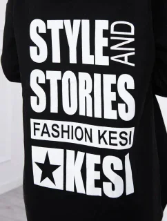 Zateplená mikina s dlhým chrbtom a kapucňou čierna