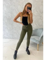 Pruhované legíny s vysokým pásom v khaki farbe Pruhované legíny s vysokým pásom v khaki farbe