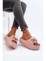 Piankowe Klapki Damskie Z Kokardą Różowe Salessa