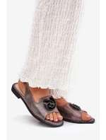 Połyskujące Sandały Damskie Z Ozdobą S.Barski KV51-006 Szare