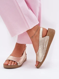 Skórzane Sandały Damskie Na Koturnie Maciejka L7069 -25 Złote