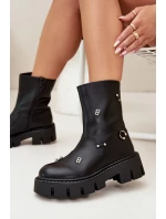 Ocieplane Botki Damskie Na Zamek Z Ozdobami Czarne Thavira