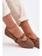 Dámské baleríny s otevřeným vzorem s kamínky a páskem Hnědé Wilvessa
