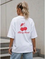 Dámske tričko oversize s potlačou Cherry Bomb, biele, FashionStreet NX9507RY Dámske tričko oversize s potlačou Cherry Bomb, biele, FashionStreet NX9507RY
