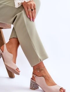 Damskie Zamszowe Sandały Na Słupku Maciejka 05870-04 Beżowe