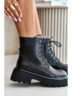 Ocieplane Skórzane Botki Workery Damskie Z Cyrkoniami GOE OO2N4125 Czarne