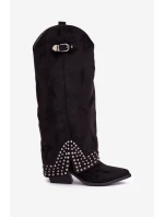 Kozaki Z Wywiniętą Cholewką Na Słupku Czarne Iveliri