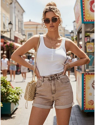 Dámske béžové džínsové šortky FashionStreet SY0554