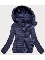 Tmavo modrá prešívaná dámska bunda s kapucňou (2021-09)
