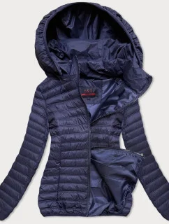 Tmavo modrá prešívaná dámska bunda s kapucňou (2021-09)