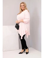 Dámska blúzka v nadmernej veľkosti s bavlnou, volánom a volánovými rukávmi Powder Pink