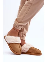 Damskie Papcie Klapki z Futerkiem Camel Pinky