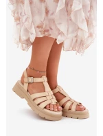 Eko Skórzane Sandały Damskie Na Platformie Beżowe Nendales