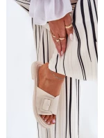 Skórzane Klapki Damskie Z Klamrą D&A SJ2302-01 Beżowe