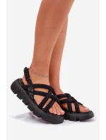 Sandały Damskie Na Platformie Z Paskami Czarne Filamira