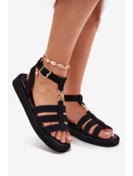 Sandały Damskie Na Platformie Ze Złotym Detalem Czarne Kartia