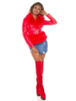 Dámska sexy koženková bunda z umelej kožušiny J930 Červená - In-Stylefashion