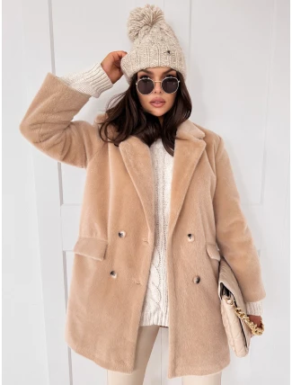 Dámsky alpakový kabát SERENITY light beige FashionStreet TY3886
