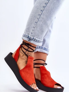 Zamszowe Sandały Na Koturnie Zazoo 2743 Pomarańczowe