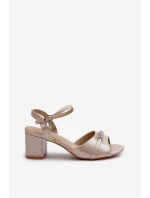 Sandały Damskie Eko Skórzane Na Słupku Z Ozdobami Złote Narhi