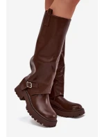 Ocieplane Kozaki Z Wywiniętą Cholewką I Klamrą Czekoladowe Fiorae