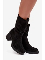 Dámské kotníkové boty s řasením na sloupku Vyhřívané Černé Amoria