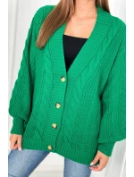 Sveter na gombíky s buffovými rukávmi zelený - Kesi