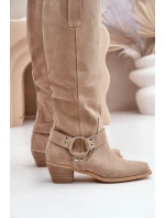 Semišové čižmy na nízkom podpätku s návlekmi na kolená Light Beige Zazoo 3444/O Semišové čižmy na nízkom podpätku s návlekmi na kolená Light Beige Zazoo 3444/O
