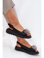Skórzane Sandały Damskie Z Kryształkami Artiker 54C1628 Czarne