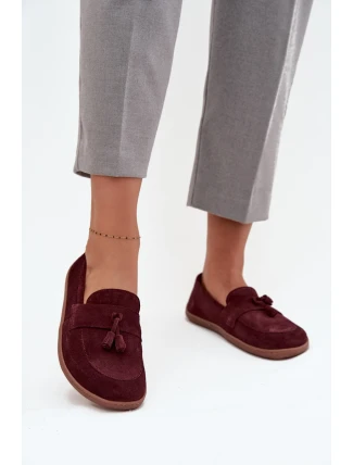 Kožené semišové barefoot mokasíny Zazoo 322 burgundy