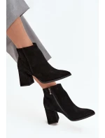 Botki Z Naturalnego Zamszu Obcas Słupek Ocieplane Czarne Zazoo 3128