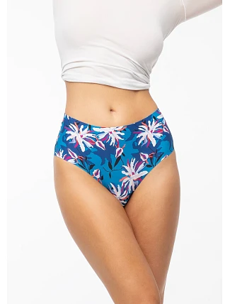 Dámske nohavičky Tissento Simple Brasil Maxi Panties Blue with Flowers - Julimex