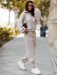 Dámska súprava z kordového úpletu s kapucňou a nohavicami, béžová, FashionStreet AY1248