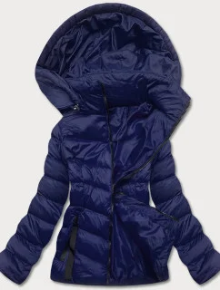 Tmavomodrá dámska bunda s kapucňou pre prechodné obdobie (5M786-215)