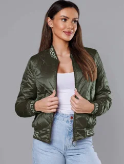 Dámska bunda typu "bomber" v khaki farbe (B8123-11)