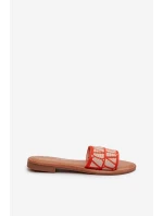 Klapki Damskie Na Płaskim Obcasie Pomarańczowe Traivea