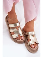 Klapki Damskie Z Naturalnej Skóry Na Platformie Zazoo 40440 Złote