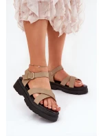 Sandały Damskie Na Platformie Z Eko Skóry Khaki Gevinniser