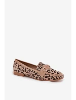 Mokasyny Loafersy Damskie Z Ozdobnym Elementem Panterka Beżowe Evelora