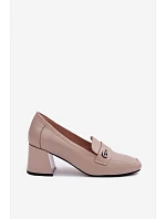 Kožené dámské polobotky na podpatku Vinceza 18119 Béžové